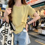 Cotton Casual Knot Front T-Shirt for Everyday Wear - Image 2