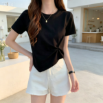 Cotton Blend Women's Casual T-Shirt - Classic Black - Image 2