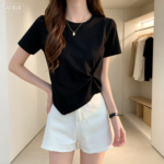 Cotton Blend Women's Casual T-Shirt - Classic Black - Image 4