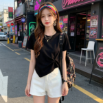 Cotton Blend Women's Casual T-Shirt - Classic Black - Image 3